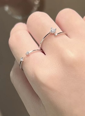 方行锆石戒指女s925纯银简约