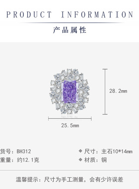 紫罗兰群镶璀璨长方形紫色冰花切爆闪套装高碳钻项链戒指彩宝首饰