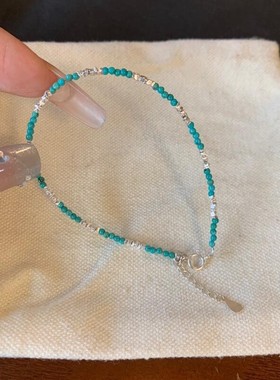 叠戴绿松石中式碎银子手链 通体925银可调手围女手串个性简约百搭