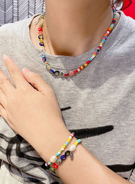 项链彩色琉璃花朵颈链多巴胺安