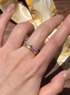 复古彩色锆石气质叠戴食指戒指环