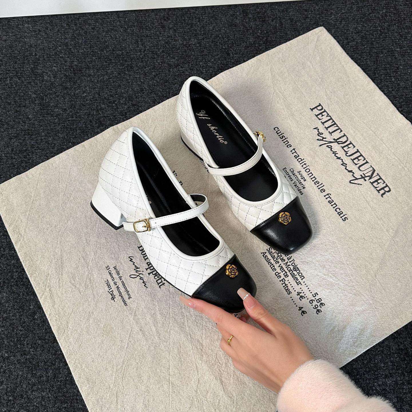 真皮版～小香风法式拼色内增高山茶花菱格方头一字带玛丽珍鞋单鞋,淘宝优惠券,粉丝福利购,淘宝优惠卷