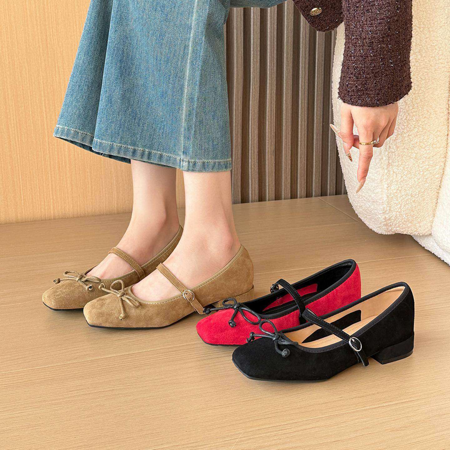 真皮版～法式复古一字扣带玛丽珍鞋女粗跟方头通勤工作高跟鞋单鞋,淘宝优惠券,粉丝福利购,淘宝优惠卷