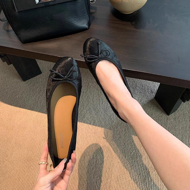 真皮版～平底复古百搭豹纹单鞋女春秋马毛季绒面法式蝴蝶结芭蕾鞋,淘宝优惠券,粉丝福利购,淘宝优惠卷