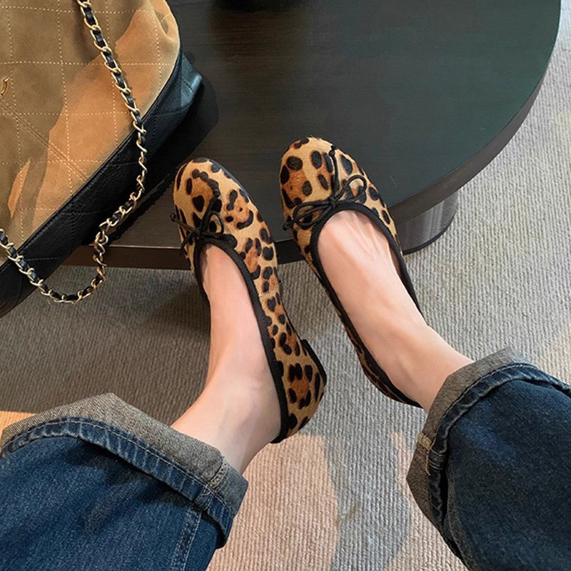 真皮版～平底复古百搭豹纹单鞋女春秋马毛季绒面法式蝴蝶结芭蕾鞋,淘宝优惠券,粉丝福利购,淘宝优惠卷
