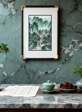 四九艺社 景德镇新中式青山雅居图瓷板画玄关客厅茶室国风装饰画