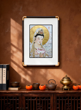 四九艺社 景德镇观莲清和图瓷板画茶室书房新中式清雅仕女装饰画