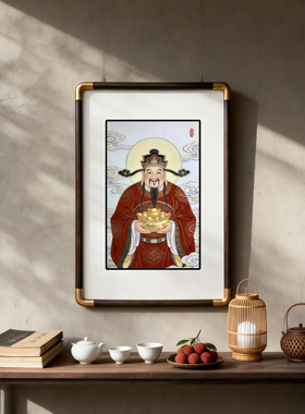 四九艺社 景德镇瓷器财神爷陶瓷板画 新中式客厅玄关供奉装饰画