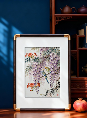 四九艺社 景德镇紫藤双鹦瓷板画 新中式客厅玄关花鸟吉祥装饰挂画