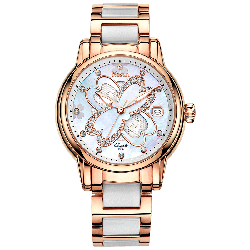 正品尼尚四叶草女士防水简约石英表 mozves茉莉香水国产腕表