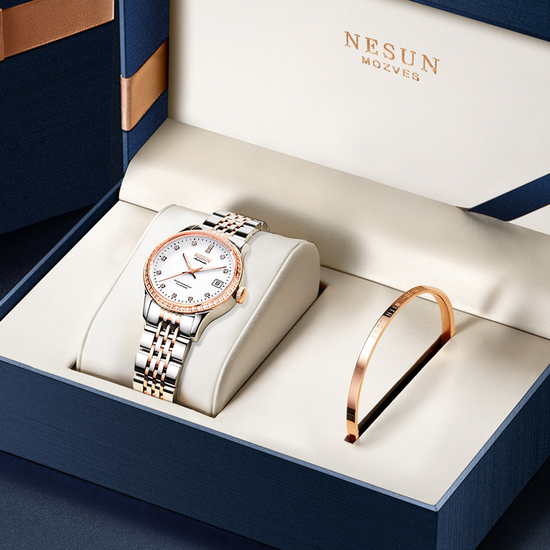 正品尼尚女士时尚款简约潮流机械表 mozves茉莉香水国产腕表