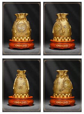 纯铜存钱罐摆件铜黄金袋客厅招財进宝存钱袋福袋储蓄罐聚宝盆摆件