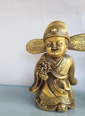 纯铜金童玉女摆件善财童子铜像童男童女一对铜家居装饰摆设工艺品