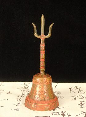 黄铜八宝手摇铃铛摆件复古鎏金新中式家居办公室装饰工艺礼品