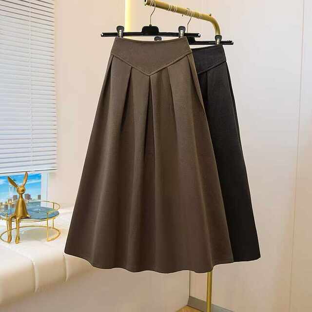 Skirt, elastic waist, A-line skirt, long skirt, high-end trendy
