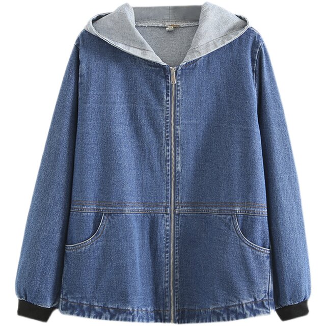 Large size women's sports and casual zipper denim short jacket