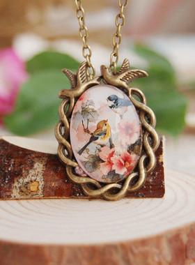 森系花鸟时光宝石项链可定制