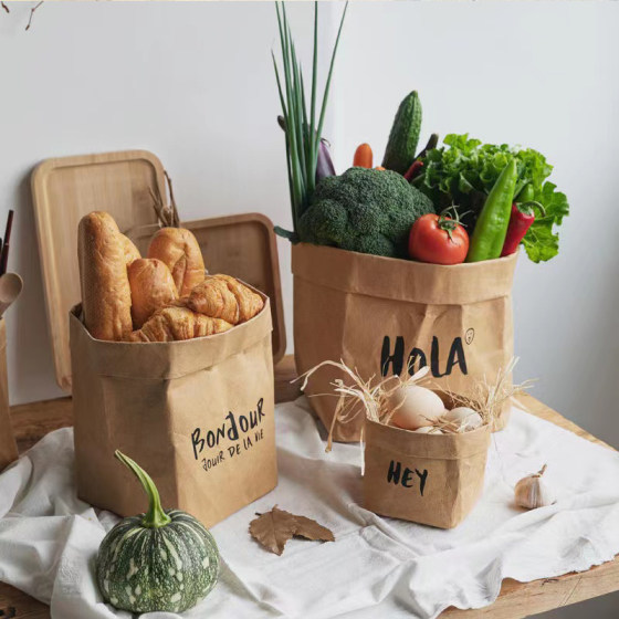 Washable storage bag kraft paper bag dry flower green plant pot ins packaging bag thick bread toast food oil-proof