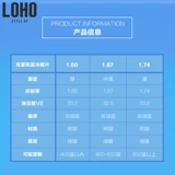 【Такая же модель в торговом центре】 Loho Blue Eshelash Lens Lens Anti-Slue Light 2 штуки с миопийской асферической ультра-тонкой 1,74 индивидуальной пленкой