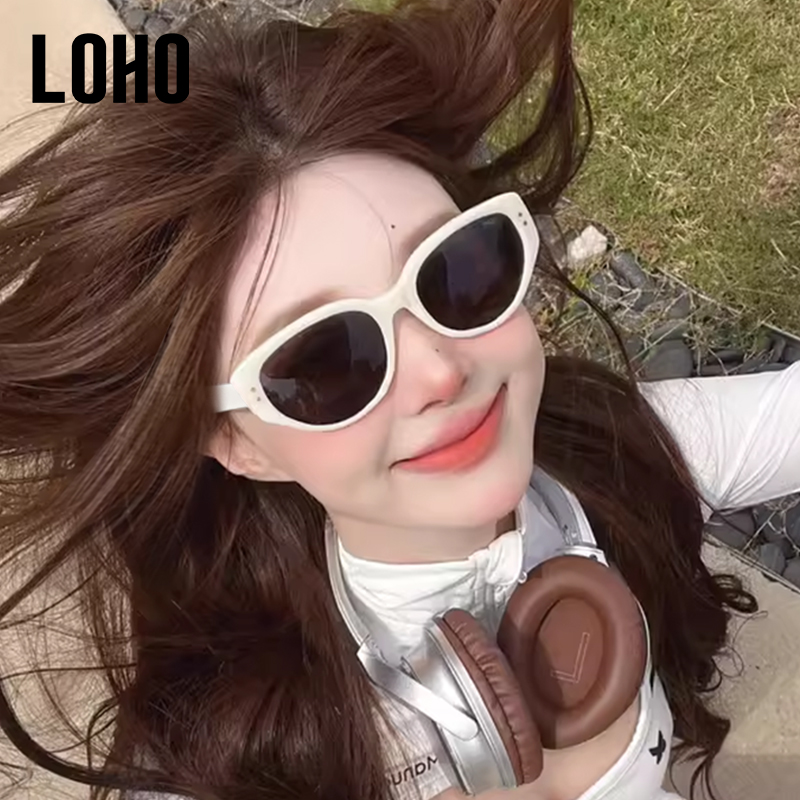 LOHO猫眼白色框方圆脸墨镜防晒防紫外线偏光开车显脸小太阳眼镜女