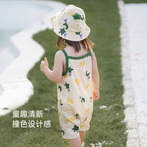 babylove婴儿连体衣吊带哈衣夏季纯棉宝宝外出可爱夏装魔法星愿 - 图0