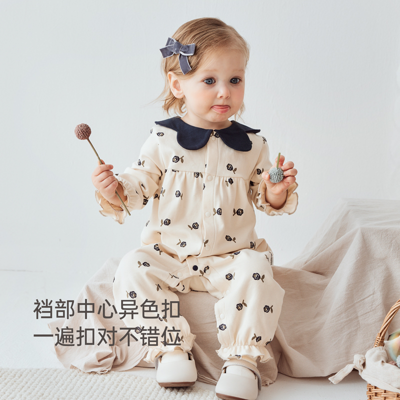 babylove婴儿连体衣春秋款女宝宝哈衣爬服纯棉衣服可爱超萌公主服-图3