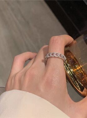 轻奢超闪水钻戒指ins 风高级感小众设计麻花链条开口指环女潮