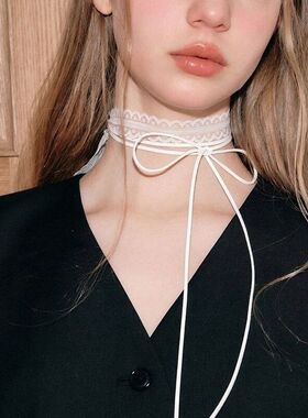 ins叠戴蕾丝飘带女春夏百搭锁骨丝巾设计感choker细窄颈带项链韩