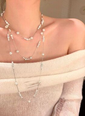 满天星多层珍珠长款项链女轻奢高级叠戴配礼服颈链气质大气配饰品