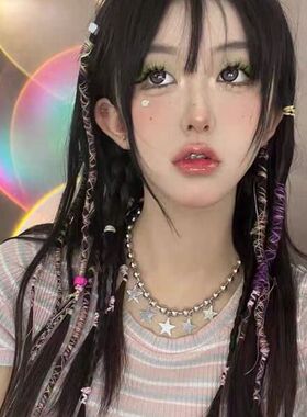 大圆珠五角星五星项链女锁骨链chocker小众设计y2k甜酷风链条叠戴