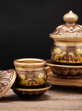 陶瓷供佛财神水杯心经敬茶碗仿铜