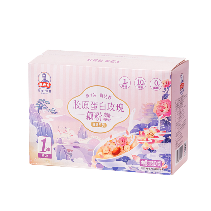 秦老太胶原蛋白玫瑰藕粉羹红枣藕粉速溶冲饮早餐代餐粉官方旗舰店