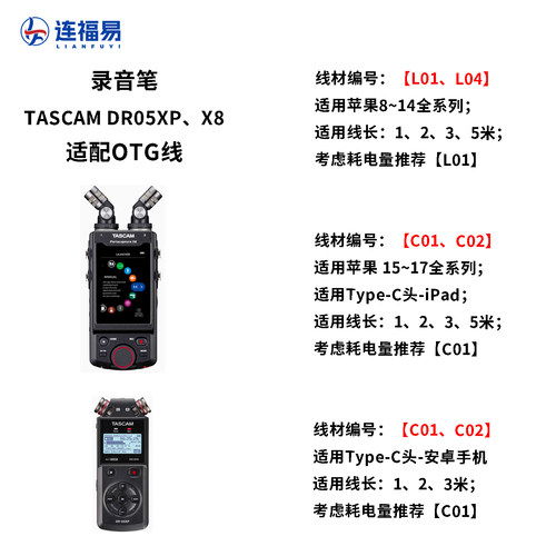 OTG内录线适用于TASCAM达斯冠录音笔X8 X6麦克风连接苹果安卓手机 - 图0