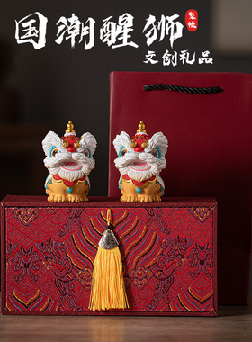国潮舞狮醒狮招财摆件树脂装饰品