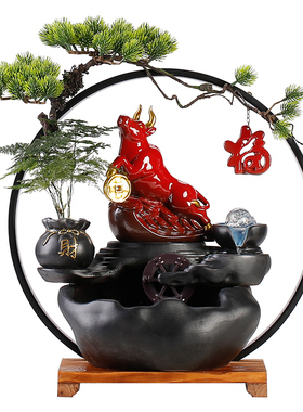 创意流水招c财牛大象动物陶瓷摆饰新中式家居客厅桌面开业乔迁礼