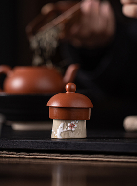 陶瓷盖置中式茶桌树桩摆件茶宠