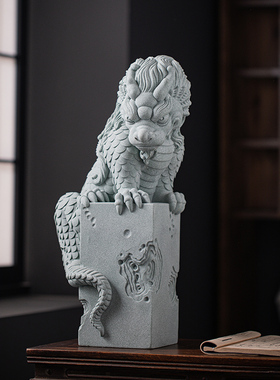 青砂石招财国潮桌面盘龙大号摆件