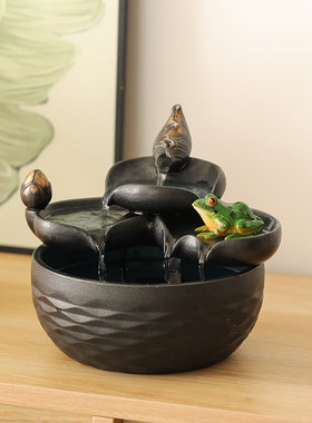 陶瓷招财新中式桌面石墨流水摆件