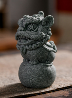 青砂石招财可爱桌面小狮子摆件