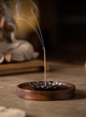 中式禅意莲花檀木香插摆件装饰品