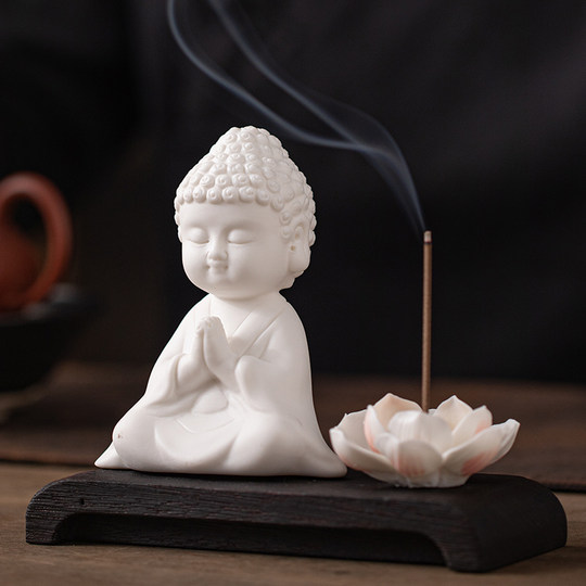 禅意白瓷如来线香炉香插摆件中式佛像茶宠家居客厅茶桌茶空间装饰