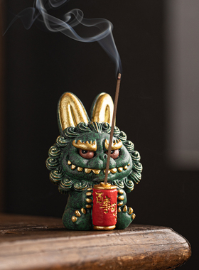 中式治愈系兔狮爷百事可乐摆件