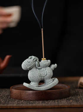 中式瑞兽招财线香炉茶室鱼缸摆件