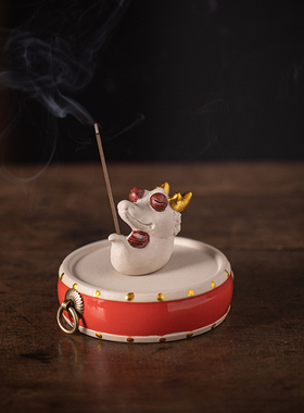 陶瓷线香插可爱桌面小红鼓生肖龙