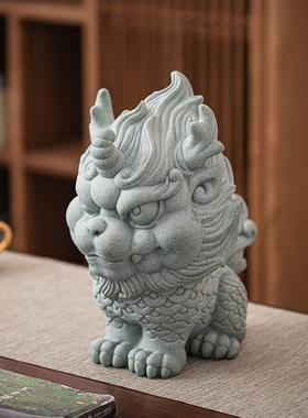 青砂石招财国潮桌面大号麒麟摆件