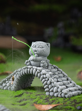 青砂石造景中式桌面小石桥装饰品