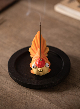 创意鸿运当头金鱼线香插香托摆件