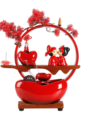 新中式结婚纪念日礼物q送新人陶瓷流水摆件客厅玄关婚房装饰