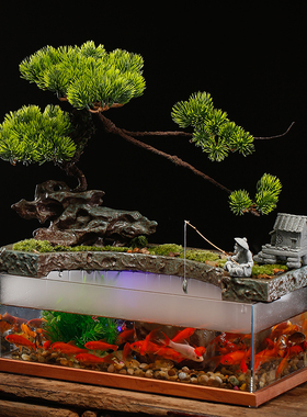 流水生财鱼缸陶瓷假山摆件创意中式家居客厅桌面软装开业乔迁礼品