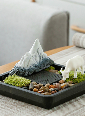 创意乌金石盆景禅意造景假山摆件微景观家居软装客厅玄关桌面装饰